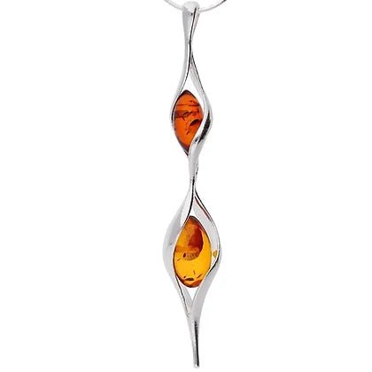 Sterling Silver Amber Double Oval Drop Pendant Necklace - NiaYou Jewellery