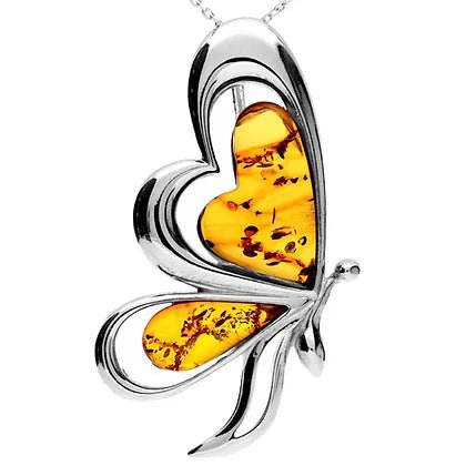 Sterling Silver Amber Large Butterfly Pendant on Chain - NiaYou Jewellery