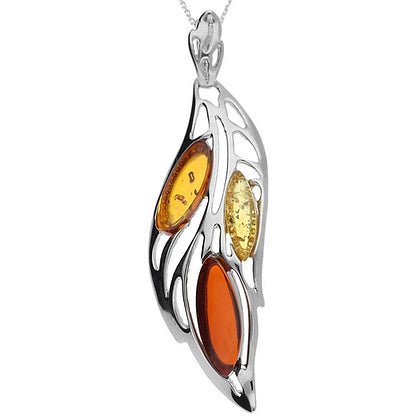 Sterling Silver Amber Leaf Pendant Necklace - NiaYou Jewellery