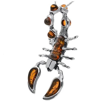 Sterling Silver Amber Scorpion Pendant on Chain - NiaYou Jewellery