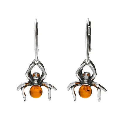 Sterling Silver Amber Spider Drop Earrings - NiaYou Jewellery