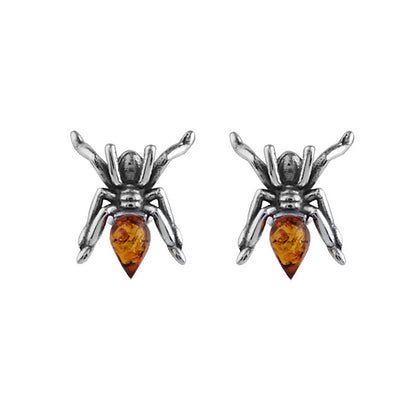 Sterling Silver Amber Spider Stud Earrings - NiaYou Jewellery