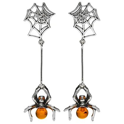 Sterling Silver Amber Spider with Web Drop Earrings - NiaYou Jewellery