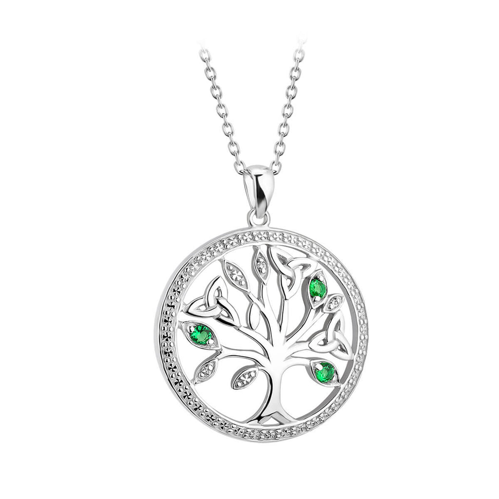 Sterling Silver and Green Cubic Zirconia Celtic Tree Of Life Pendant - NiaYou Jewellery