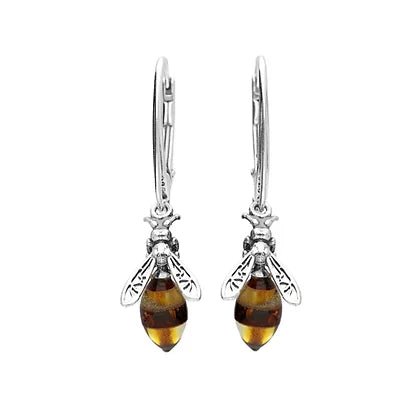 Sterling Silver and Mix Amber Bee Drop Earrings - NiaYou Jewellery