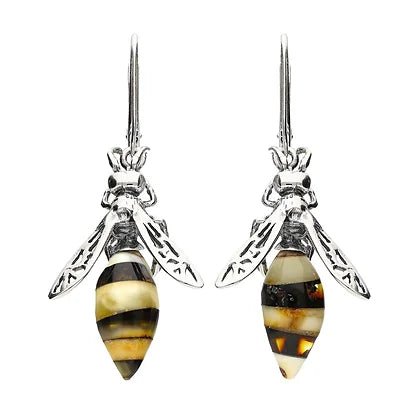 Sterling Silver and Mix Amber Large Bee Drop Earrings - NiaYou Jewellery