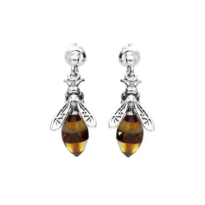 Sterling Silver and Mix Amber Medium Bee Stud Earrings - NiaYou Jewellery