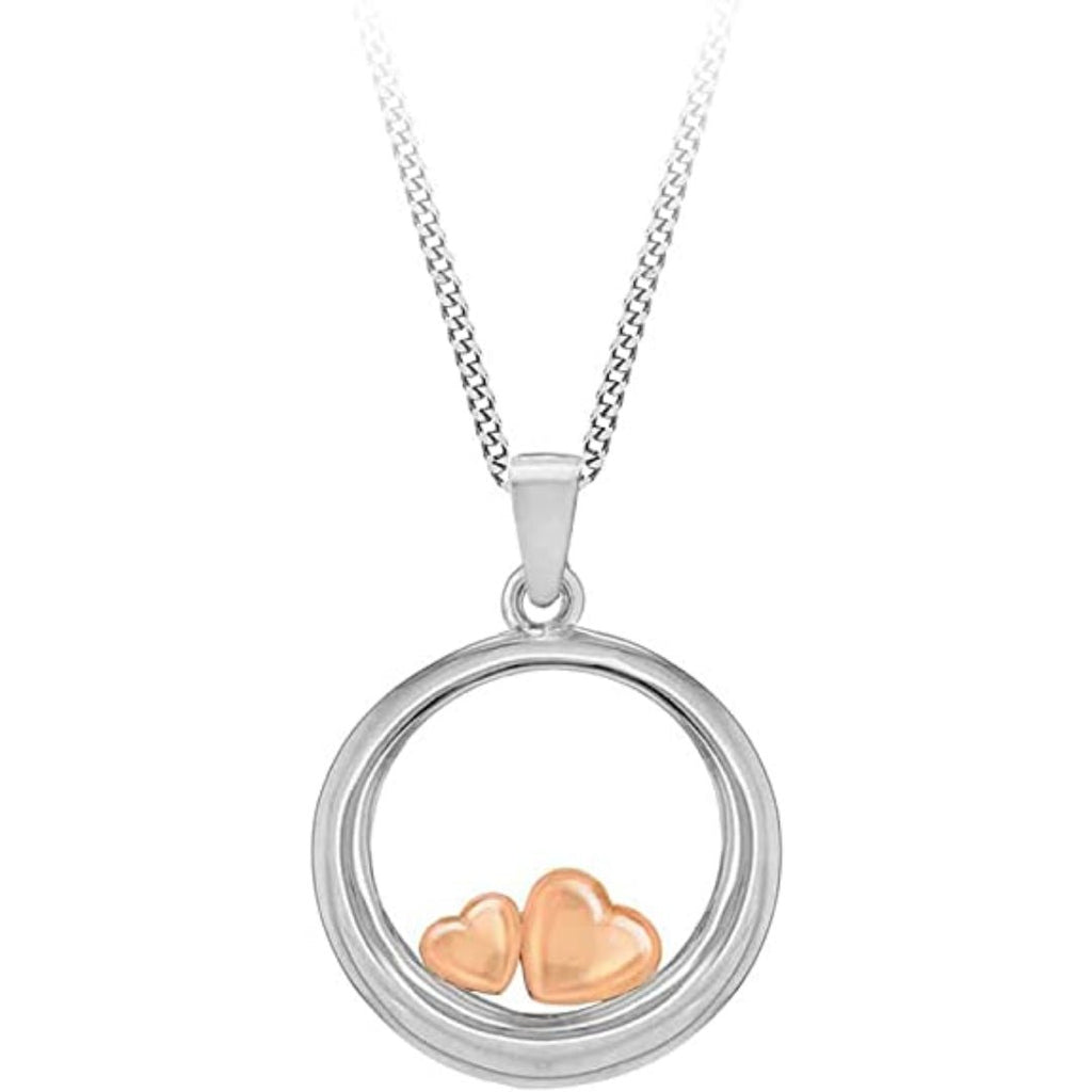 Sterling Silver and Rose Gold Circle and Heart Pendant Necklace - NiaYou Jewellery