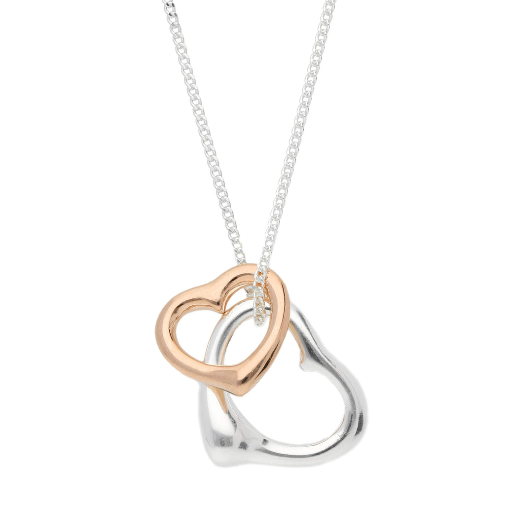 Sterling Silver and Rose Gold Plated Double Heart Pendant Necklace - NiaYou Jewellery