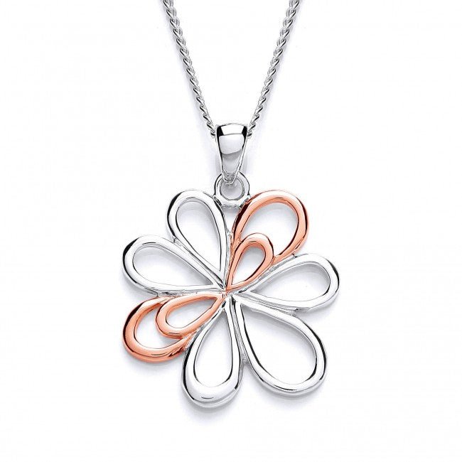 Sterling Silver and Rose Gold Plated Flower Pendant - NiaYou Jewellery