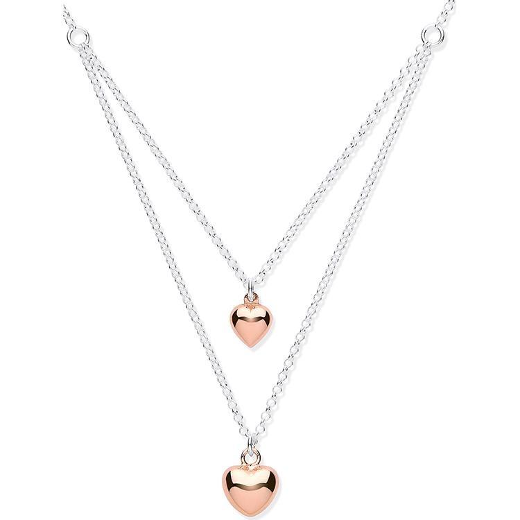 Sterling Silver and Rose Gold Two Hearts Layered Necklace - NiaYou Jewellery