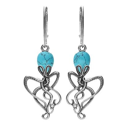 Sterling Silver and Turquoise Octopus Drop Earrings - NiaYou Jewellery