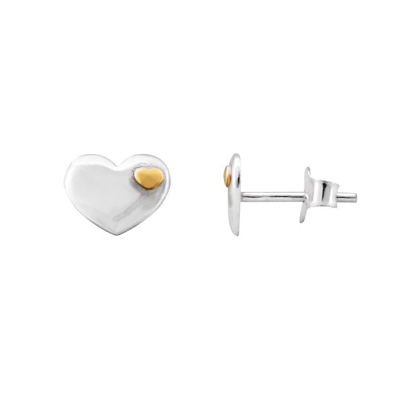 Sterling Silver and Yellow Gold Heart Stud Earrings - NiaYou Jewellery