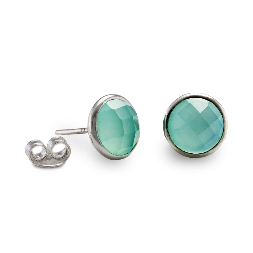 Sterling Silver Aqua Chalcedony Stud Earrings - NiaYou Jewellery
