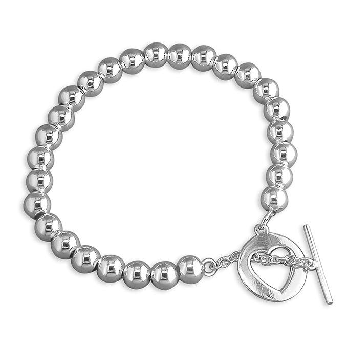 Sterling Silver Ball Bead Bracelet with Heart T- Bar - NiaYou Jewellery