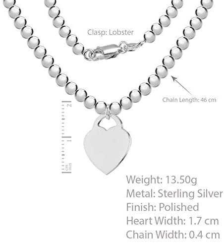 Sterling Silver Ball Bead Necklace with Heart - NiaYou Jewellery