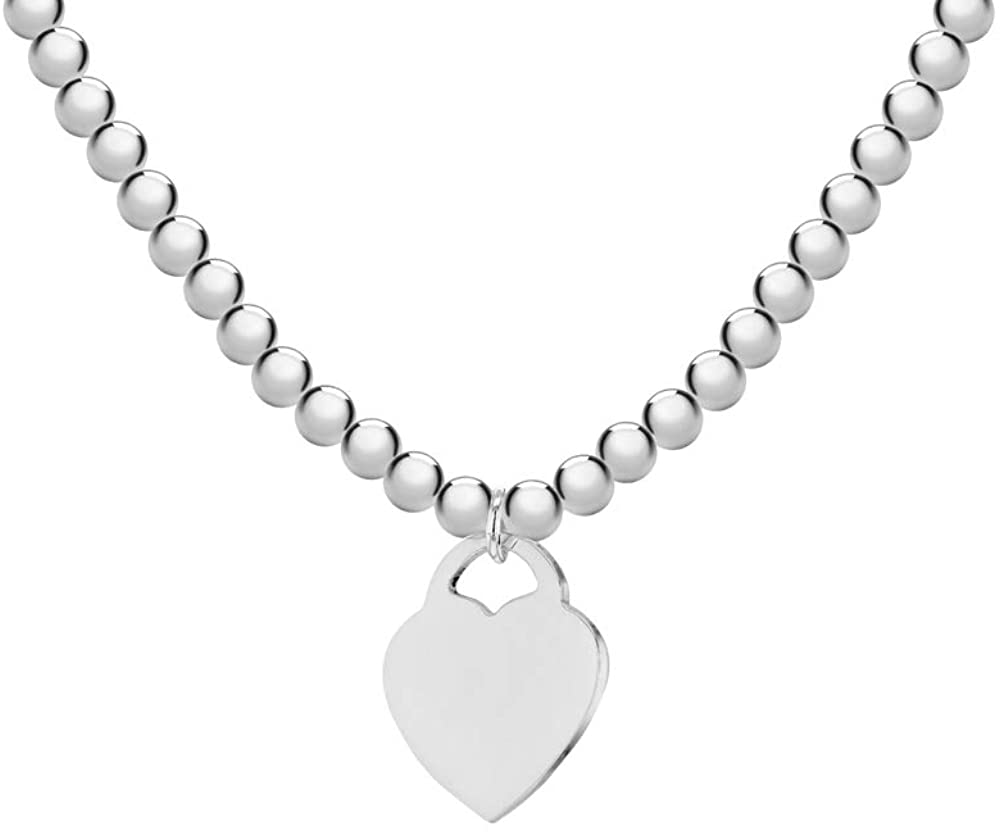 Sterling Silver Ball Bead Necklace with Heart - NiaYou Jewellery