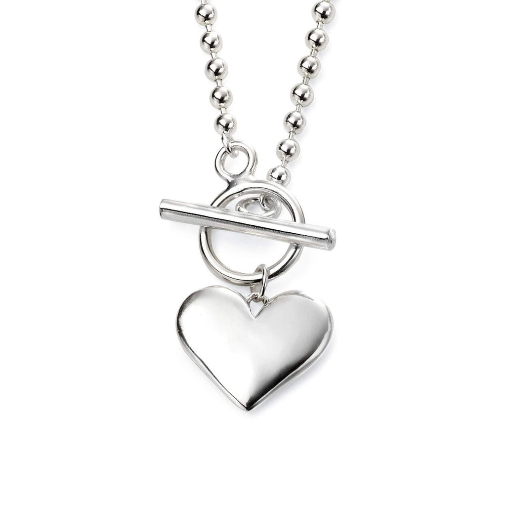 Sterling Silver Ball Chain T Bar Necklace With Heart - Free Engraving - NiaYou Jewellery