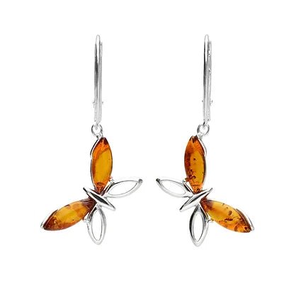 Sterling Silver Baltic Amber Butterfly Drop Earrings - NiaYou Jewellery