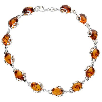 Sterling Silver Baltic Amber Ladybird Ladies Bracelet - NiaYou Jewellery