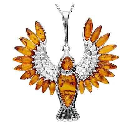 Sterling Silver Baltic Amber Phoenix Bird Pendant on Chain - NiaYou Jewellery