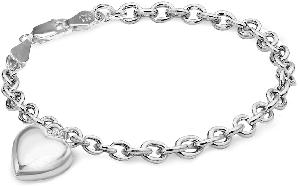 Sterling Silver Belcher Bracelet with Puff Heart Charm - NiaYou Jewellery