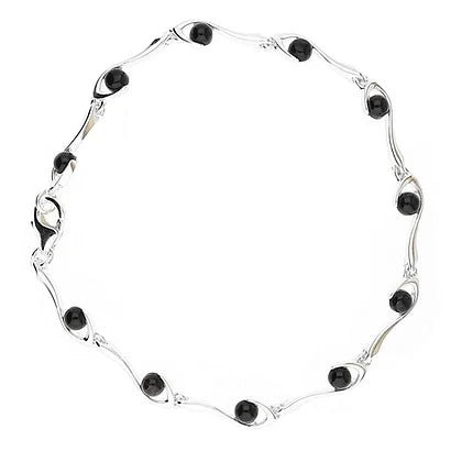 Sterling Silver Black Onyx Beads Ladies Bracelet - NiaYou Jewellery
