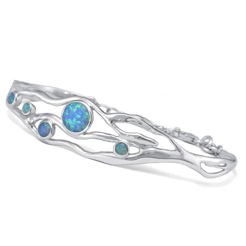 Sterling Silver Blue Opalite Organic Bangle with Extension - NiaYou Jewellery