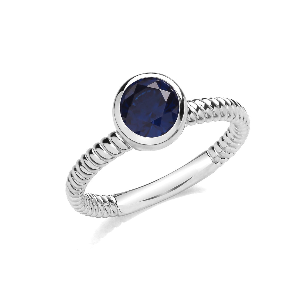 Sterling Silver Blue Round Cubic Zirconia Twisted Rope Ring - NiaYou Jewellery