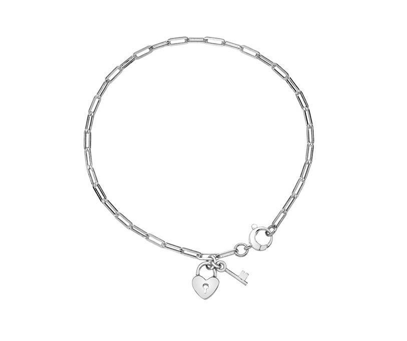 Sterling Silver Bracelet Rectangle Chain With Padlock and Key - NiaYou Jewellery