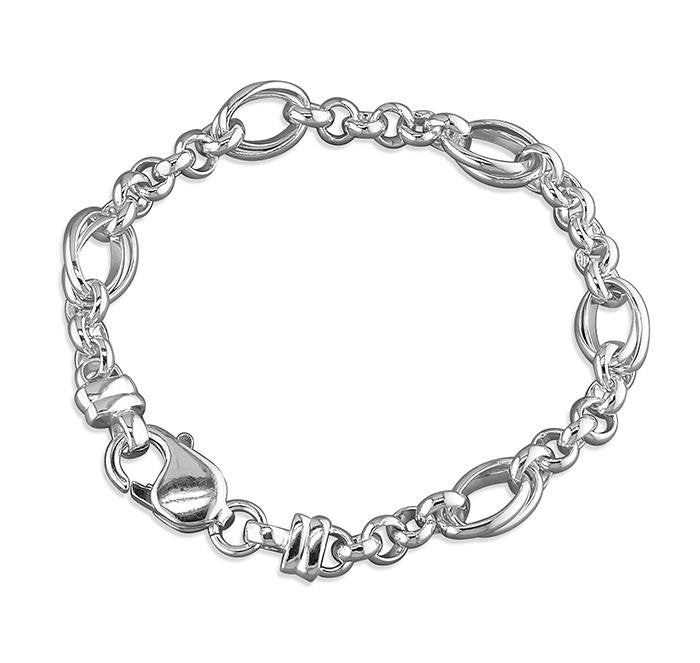 Sterling Silver Bracelet with Oval and Belcher Links - NiaYou Jewellery