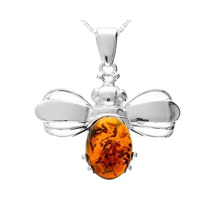 Sterling Silver Bumble Bee Amber Pendant on Chain - NiaYou Jewellery