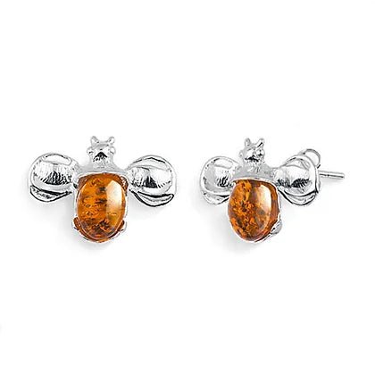Sterling Silver Bumble Bee Amber Stud Earrings - NiaYou Jewellery