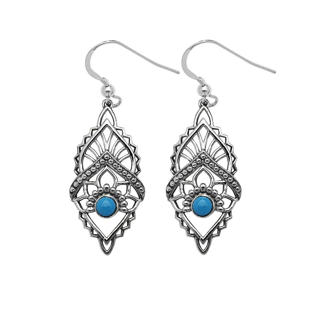 Sterling Silver Chackra Style Drop Earrings with Turquoise - NiaYou Jewellery