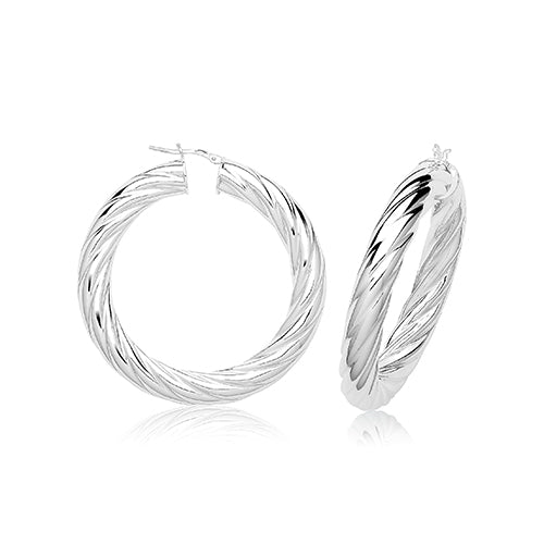 Sterling Silver Chunky Creole Twist Hoop Earrings 40 MM - NiaYou Jewellery