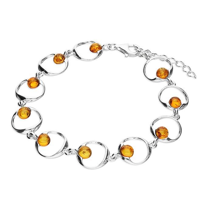 Sterling Silver Circle Link Bracelet with Amber Beads - NiaYou Jewellery