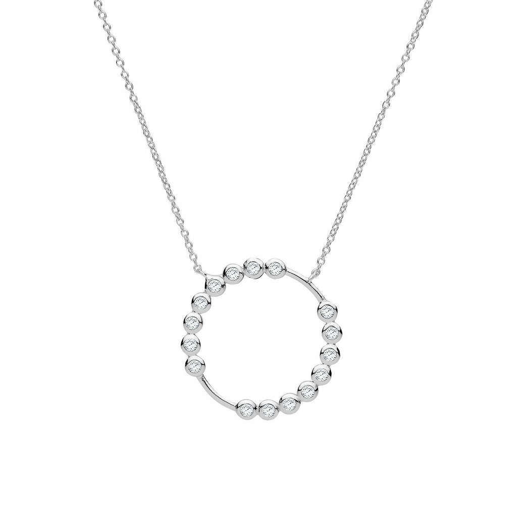 Sterling Silver Circle Pendant Necklace with Cubic Zirconia - NiaYou Jewellery