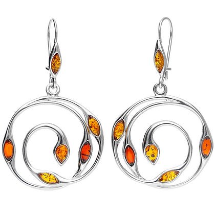 Sterling Silver Circle Spiral with Amber Drop Earrings - NiaYou Jewellery