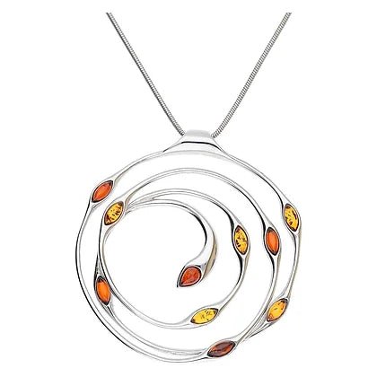 Sterling Silver Circle Spiral with Amber Pendant Necklace - NiaYou Jewellery