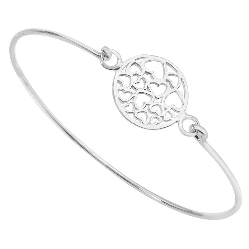 Sterling Silver Circle with Heart Ladies Bangle - NiaYou Jewellery