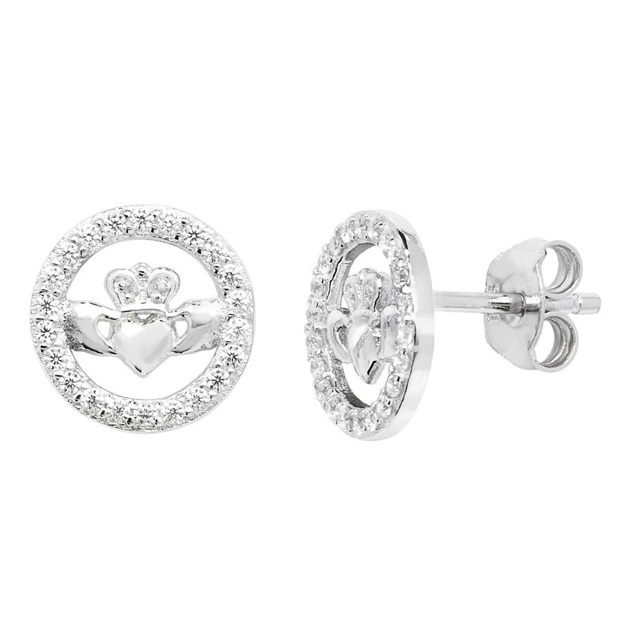 Sterling Silver Claddagh Circle Stud Earrings - NiaYou Jewellery