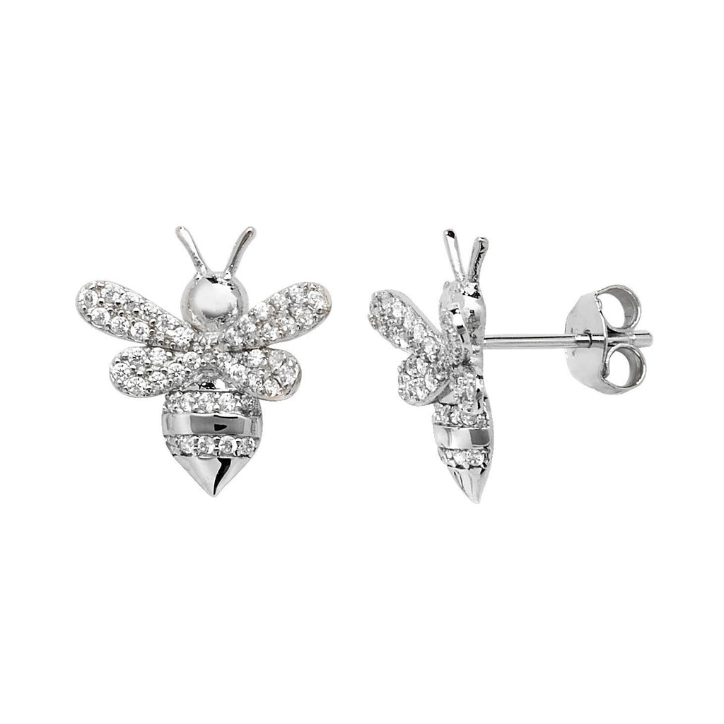 Sterling Silver Cubic Zirconia Bee Stud Earrings - NiaYou Jewellery