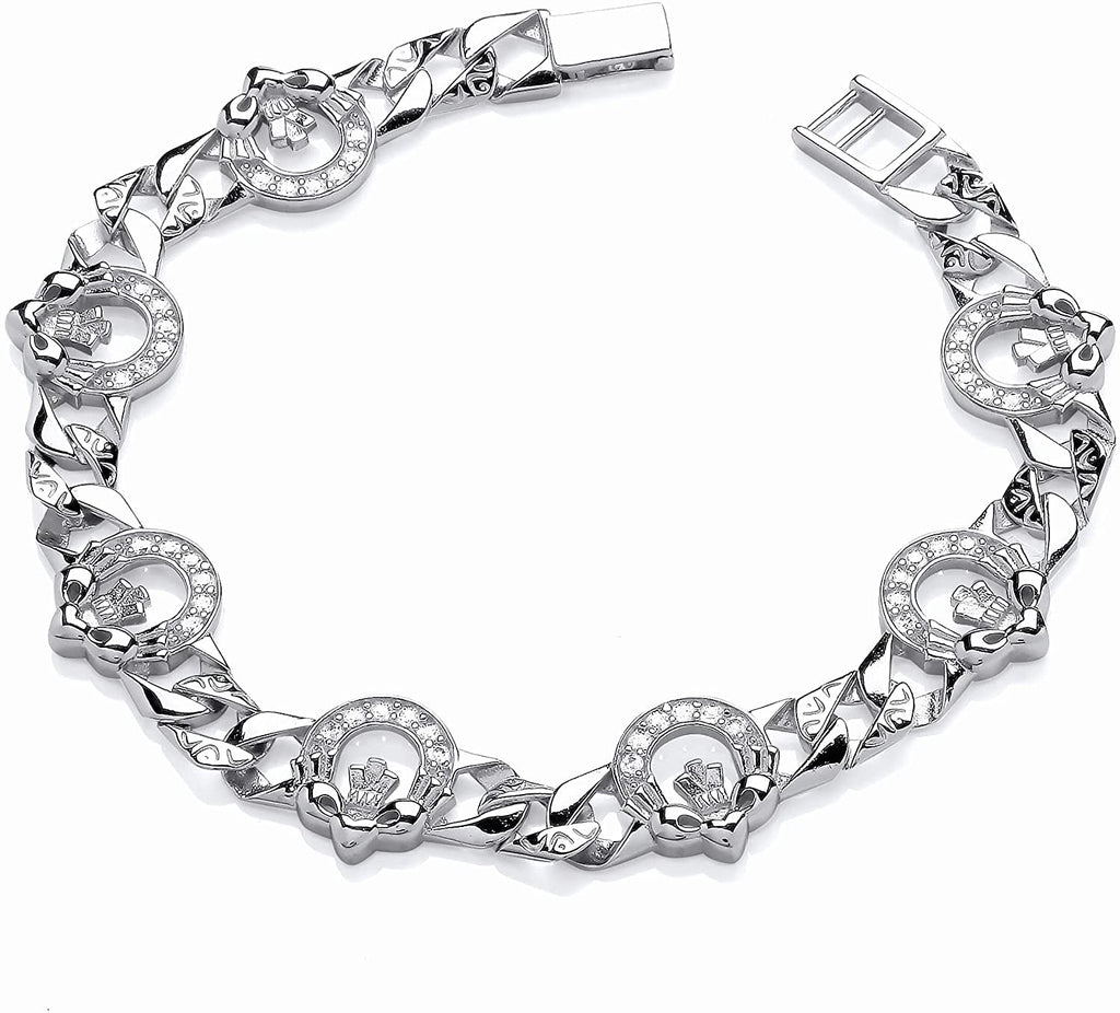 Sterling Silver Cubic Zirconia Claddagh Ladies Bracelet - NiaYou Jewellery