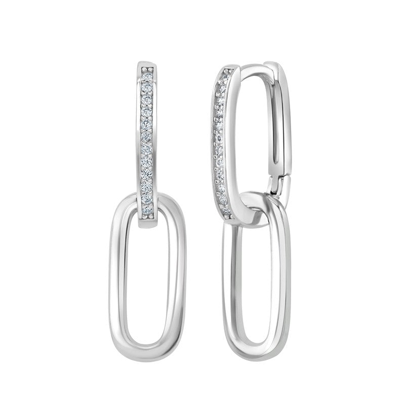 Sterling Silver Cubic Zirconia Double Oval Link Drop Earrings - NiaYou Jewellery
