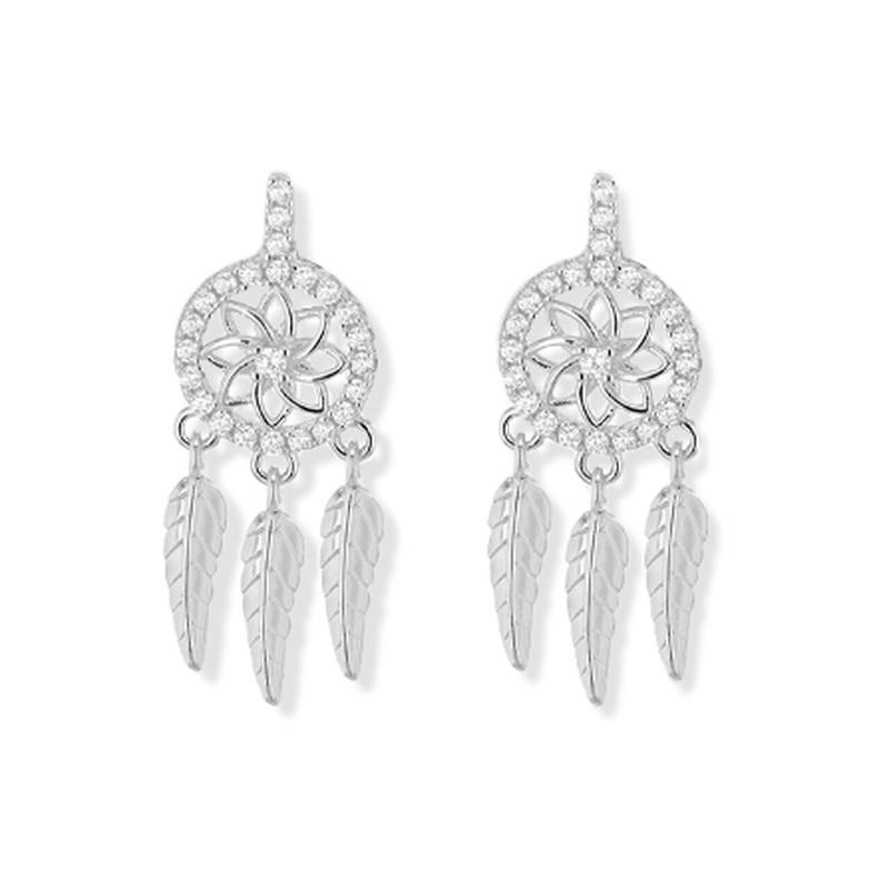 Sterling Silver Cubic Zirconia Dreamcatcher Drop Earrings - NiaYou Jewellery