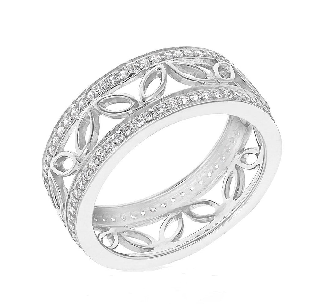 Sterling Silver Cubic Zirconia Filigree Band Ring - NiaYou Jewellery
