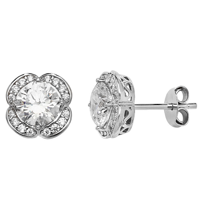 Sterling Silver Cubic Zirconia Flower Stud Earrings - NiaYou Jewellery