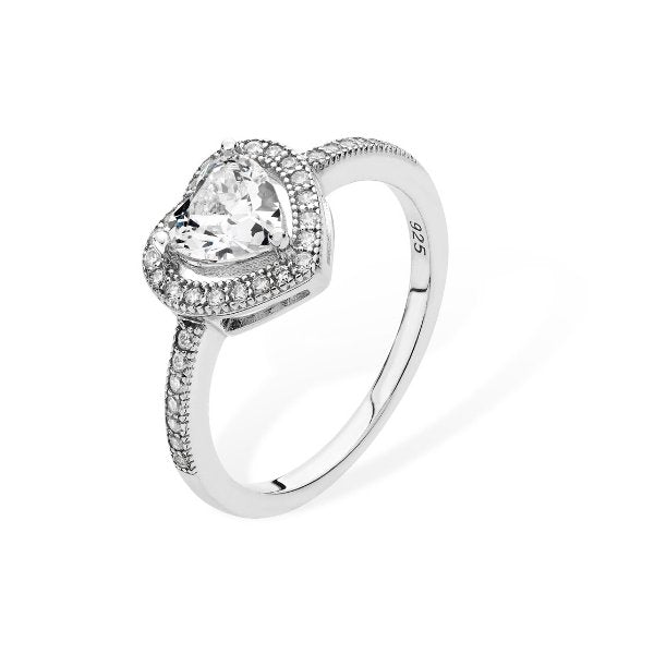 Sterling Silver Cubic Zirconia Halo Heart Ring - NiaYou Jewellery