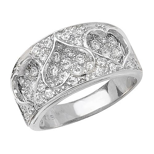 Sterling Silver Cubic Zirconia Hearts Band Ring - NiaYou Jewellery
