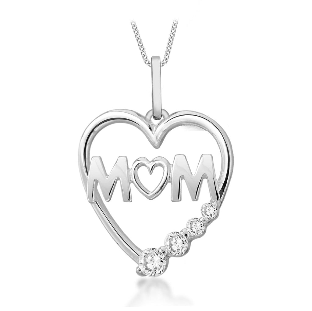 Sterling Silver Cubic Zirconia 'Mum' Heart Pendant Necklace - NiaYou Jewellery